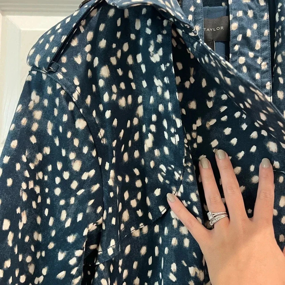 NWT Ann Taylor Blue Dot Trench Coat - Picture 4 of 12